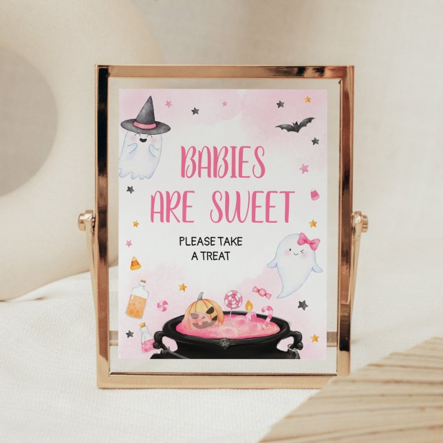 Åh Lakan Ghoul Halloween Spädbarn är Sweet Poster (Pink Oh Sheet Baby Shower Babies are Sweet Sign)