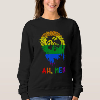 Ah Män Regnbåge HBTQ Pride Flagga Gay Jesus Kristn T Shirt