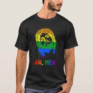 Ah Män Regnbåge HBTQ Pride Flagga Gay Jesus Kristn T Shirt