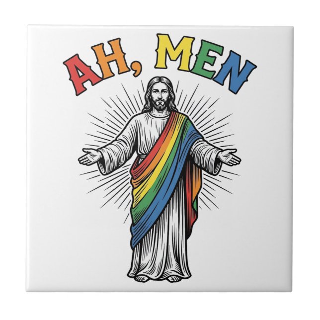 Ah Män Regnbåge Religiöst Vintage Kakelplatta (Framsidan)