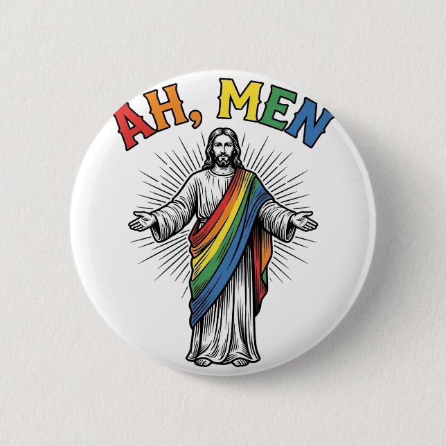 Ah Män Regnbåge Religiöst Vintage Knapp (Framsida)