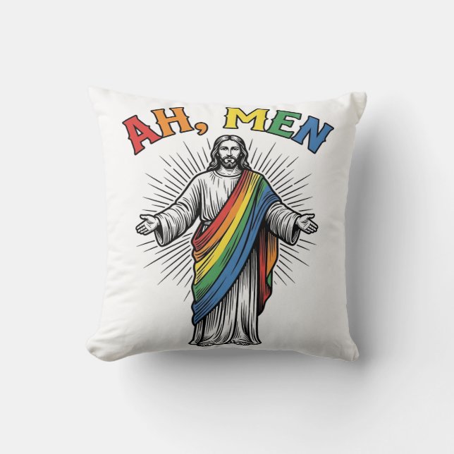 Ah Män Regnbåge Religiöst Vintage Kudde (Framsida)