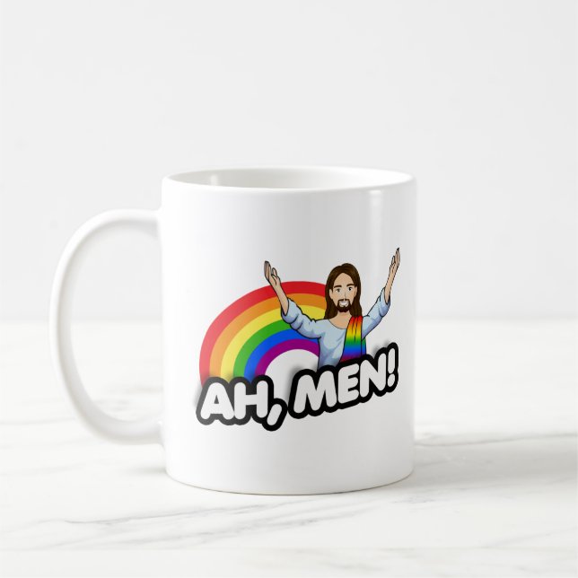 Ah män - Regnbågs Jesus Kaffemugg (Vänster)