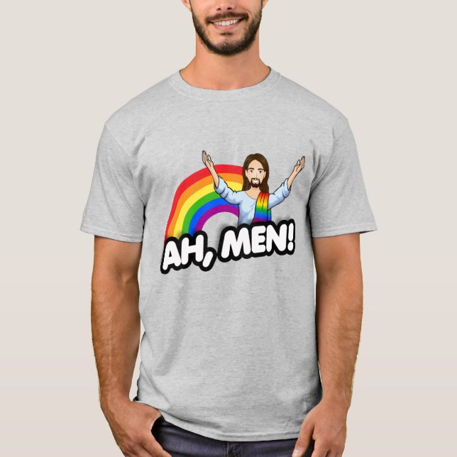 Ah män - Regnbågs Jesus T Shirt (Framsida)