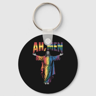 Ah män rolig HBTQ Gay Pride Jesus kristen Nyckelring