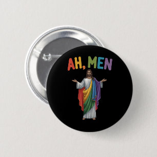 Ah män rolig HBTQ Gay Pride Jesus regnbågsflagga Knapp
