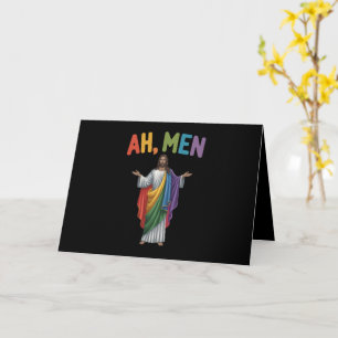 Ah män rolig HBTQ Gay Pride Jesus regnbågsflagga Kort