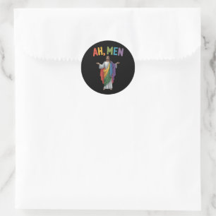 Ah män rolig HBTQ Gay Pride Jesus regnbågsflagga Runt Klistermärke