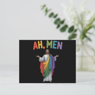 Ah män rolig HBTQ Gay Pride Jesus regnbågsflagga Vykort