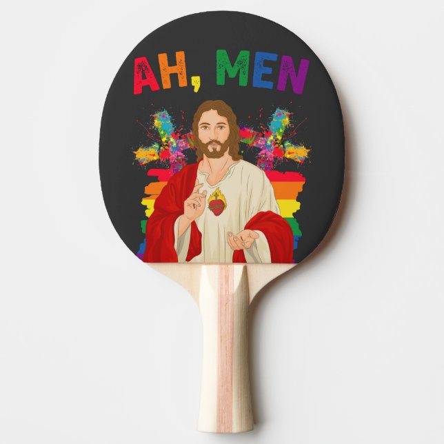 Ah män rolig HBTQ Pride Jesus kristen Pingisracket (Framsidan)