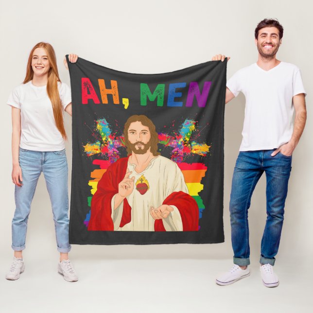 Ah Män Roliga HBT Pride Jesus Kristna Fleecefilt (På plats)