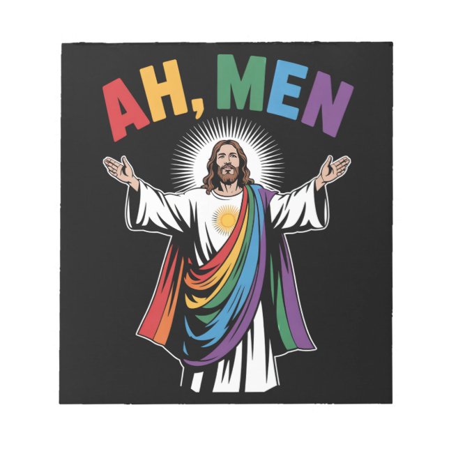 Ah Män Rollig Jesus HBTQ Homorg Pride Regnbåge Anteckningsblock (Framsida)