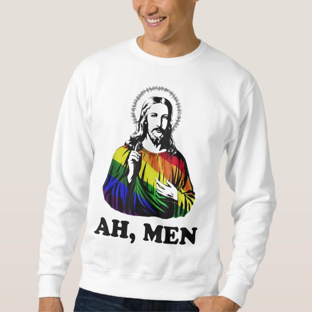 Ah Manar Funny Jesus Christian Rainbow LGBT, Pride Lång Ärmad Tröja (Framsida)