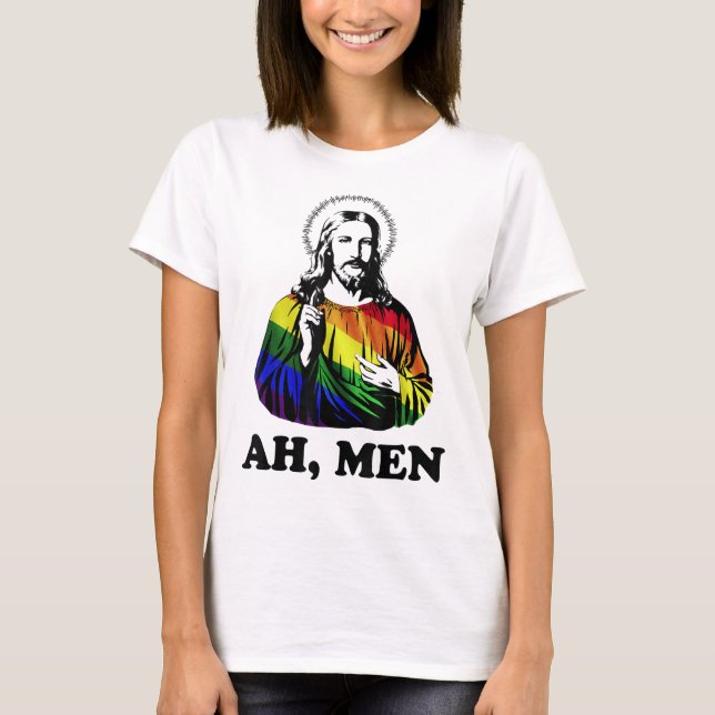 Ah Manar Funny Jesus Christian Rainbow LGBT, Pride T Shirt (Framsida)