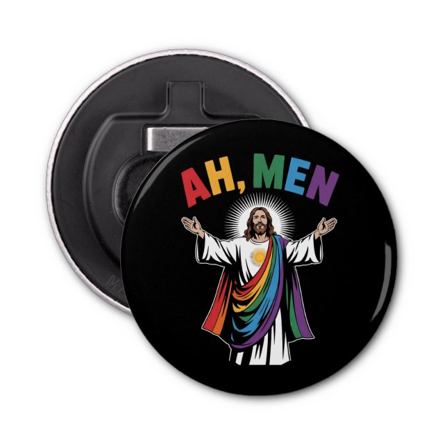 Ah Manar Funny Jesus HGBTQ Gay pride Rainbow Flasköppnare (Framsidan)