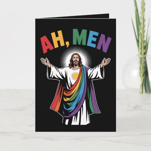 Ah Manar Funny Jesus HGBTQ Gay pride Rainbow Kort (Framsida)
