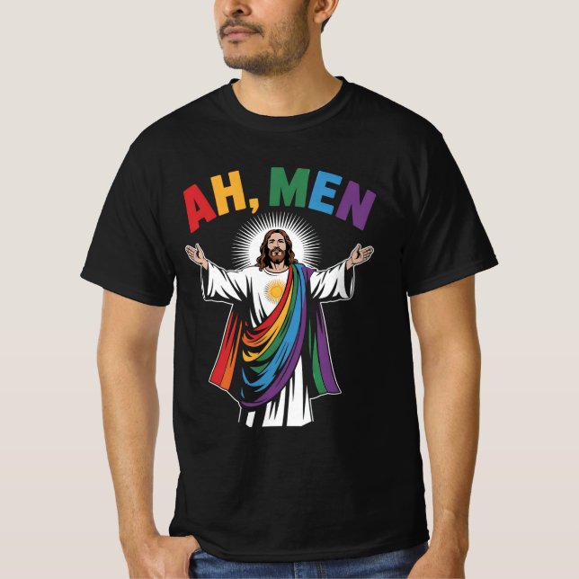 Ah Manar Funny Jesus HGBTQ Gay pride Rainbow T Shirt (Framsida)