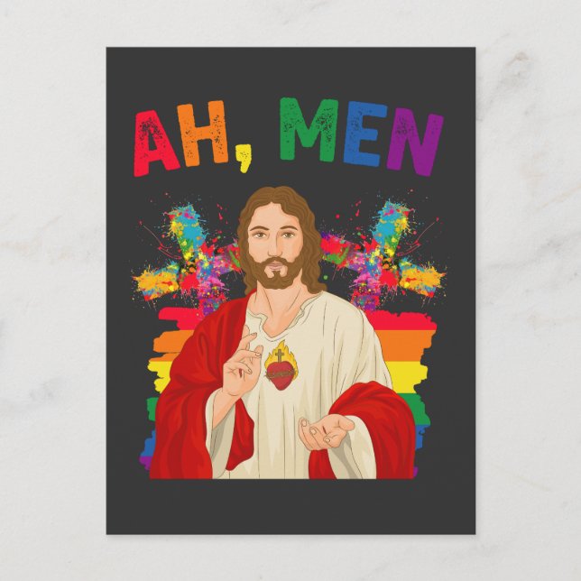 Ah Manar Funny LGBT Gay pride Jesus Christian Inbjudan Vykort (Framsida)