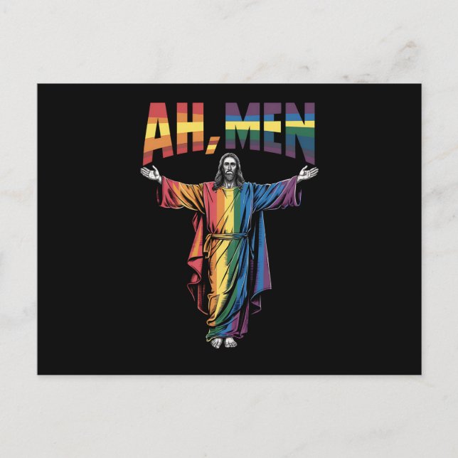Ah Manar Funny LGBT Gay pride Jesus Christian Vykort (Framsida)
