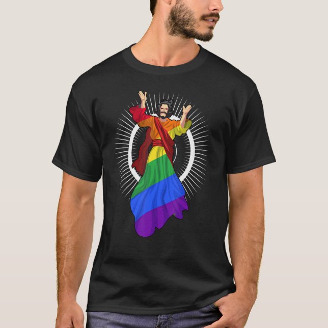 Ah Manar Funny Lgbt Gay pride Jesus Rainbow Flagga T Shirt (Framsida)