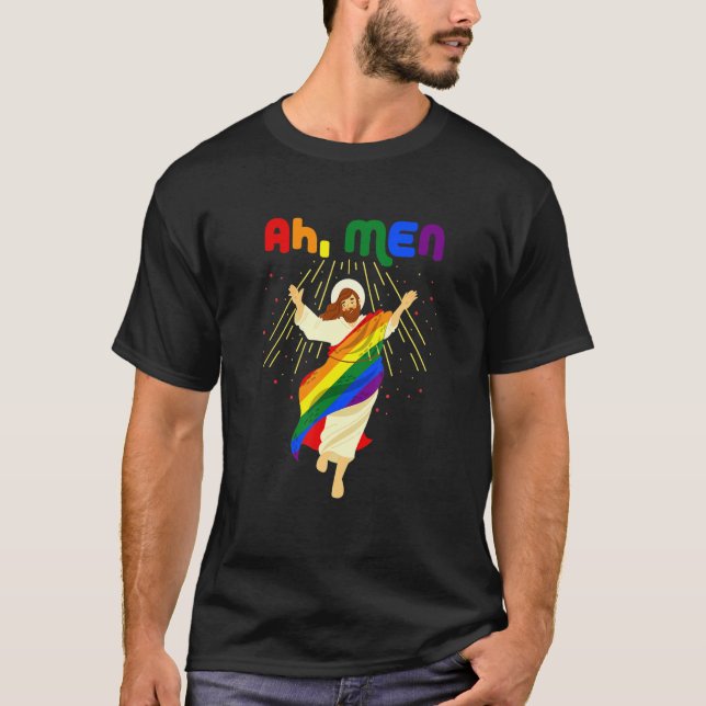 Ah Manar Funny Lgbtq Gay pride Rainbow Flagga Jesu T Shirt (Framsida)