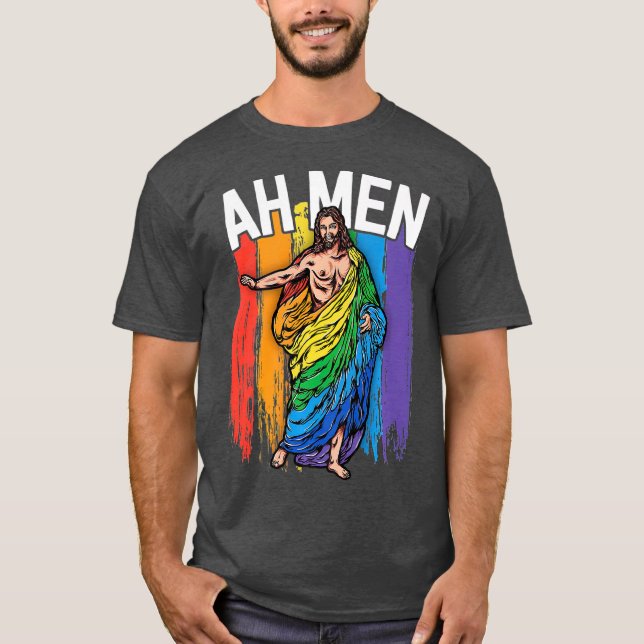 Ah Manar Gay Jesus LGBQ's Gifts Rainbow T Shirt (Framsida)