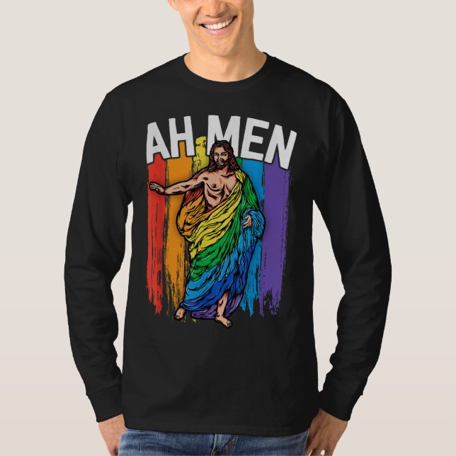 Ah Manar Gay Jesus LGBTQ Gifts Rainbow T Shirt (Framsida)
