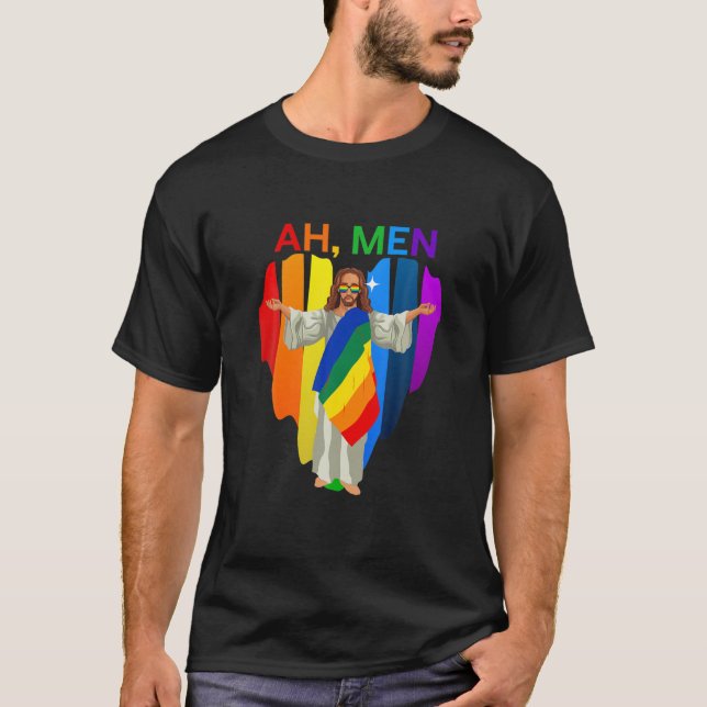 Ah Manar Gay Jesus Shamless Pride LGBT Tee (Framsida)