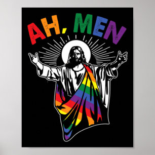 Ah Manar LGBT Gay pride Jesus Rainbow Flagga Chr Poster