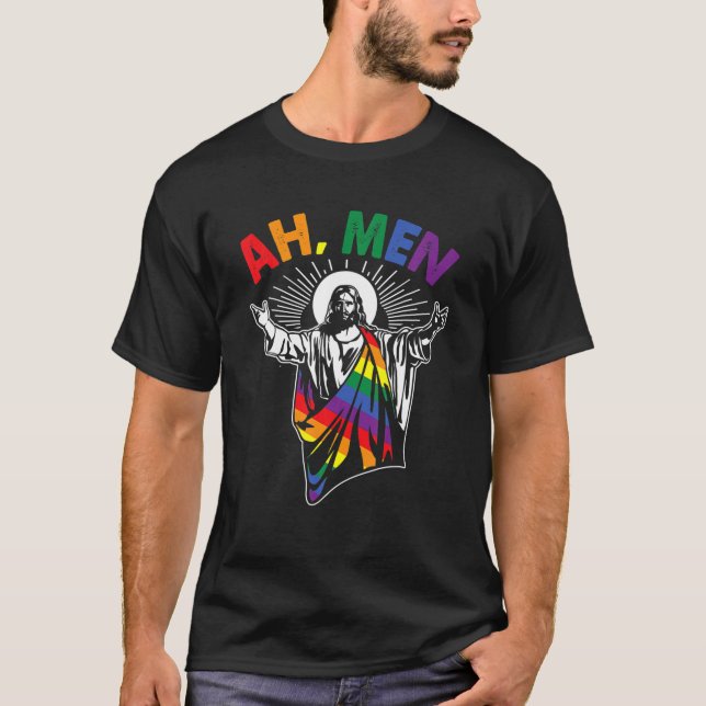 Ah Manar LGBT Gay pride Jesus Rainbow Flagga Chr T Shirt (Framsida)