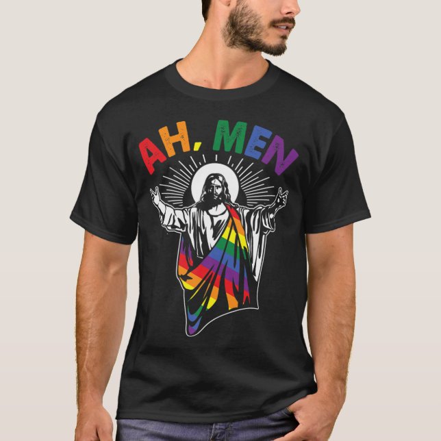 Ah Manar LGBT Gay pride Jesus Rainbow Flagga Chr T Shirt (Framsida)