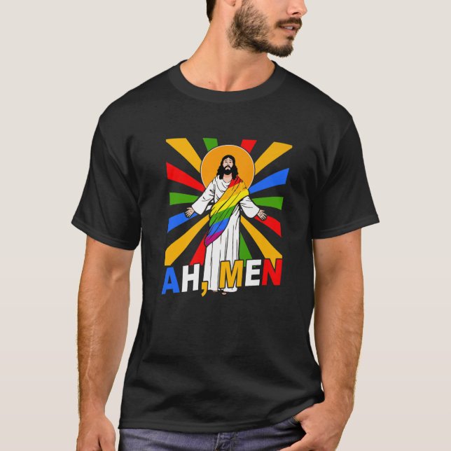 Ah Manar LGBT Gay pride Jesus Rainbow Flagga Chr T Shirt (Framsida)