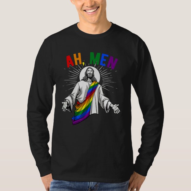 Ah Manar Lgbt Gay pride Jesus Rainbow Flagga Chris T Shirt (Framsida)