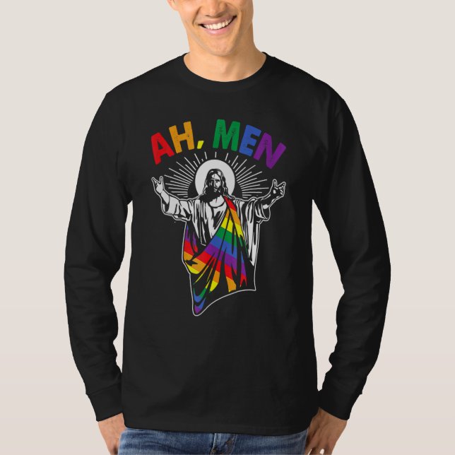 Ah Manar Lgbt Gay pride Jesus Rainbow Flagga Chris T Shirt (Framsida)