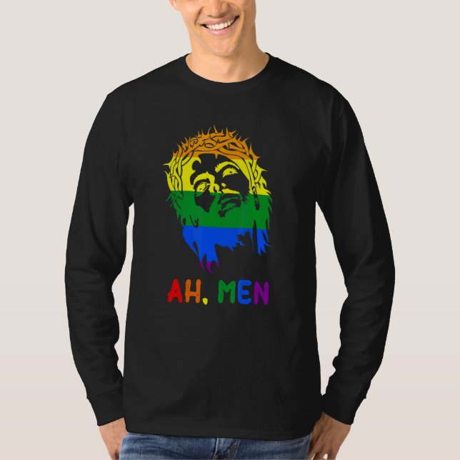 Ah Manar Rainbow LGBTQ Pride Flagga Gay Jesus Chri T Shirt (Framsida)