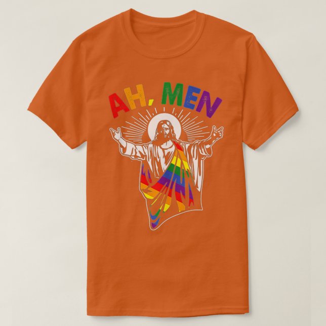 Ah Men Funny LGBT Gay Pride Jesus Rainbow Flag Chr T Shirt (Design framsida)