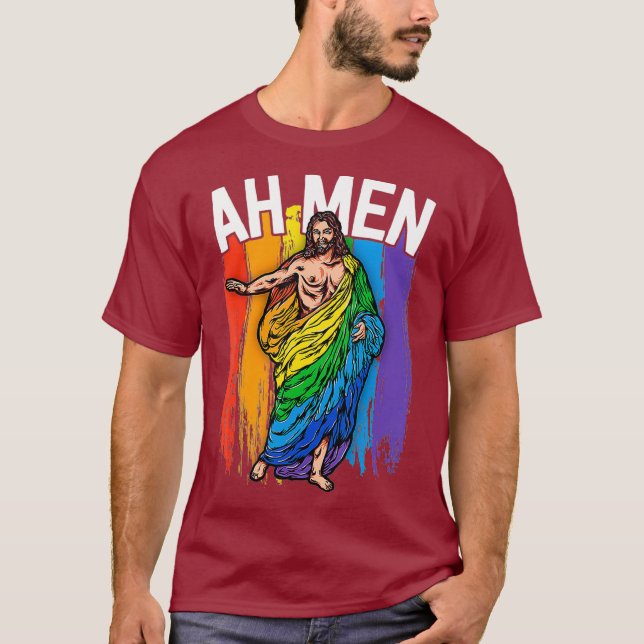 Ah Men Gay Jesus Shirt Funny LGBTQ Shirts Gifts T Shirt (Framsida)