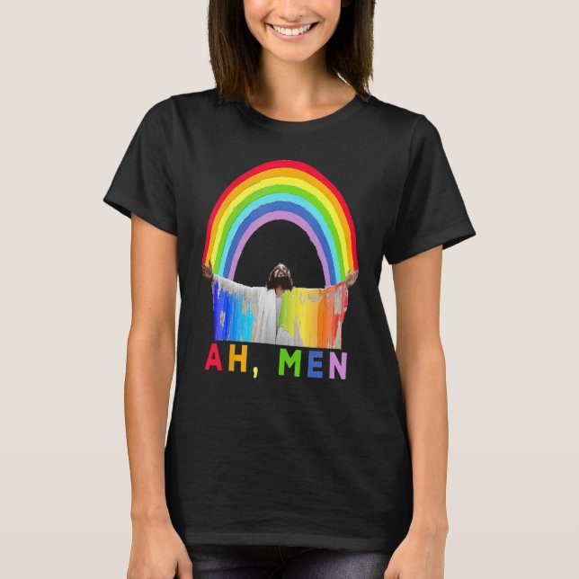 Ah Men Rainbow Gay Jesus Christian Gay Rights Gay  T Shirt (Framsida)