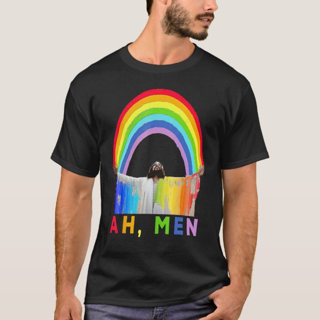 Ah Men Rainbow Gay Jesus Christian Gay Rights Gay  T Shirt (Framsida)