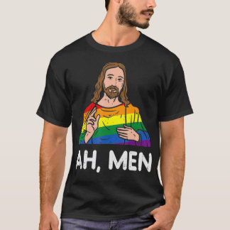 Ah Men Rainbow Gay Jesus Christian LGBT Pride Flag T Shirt