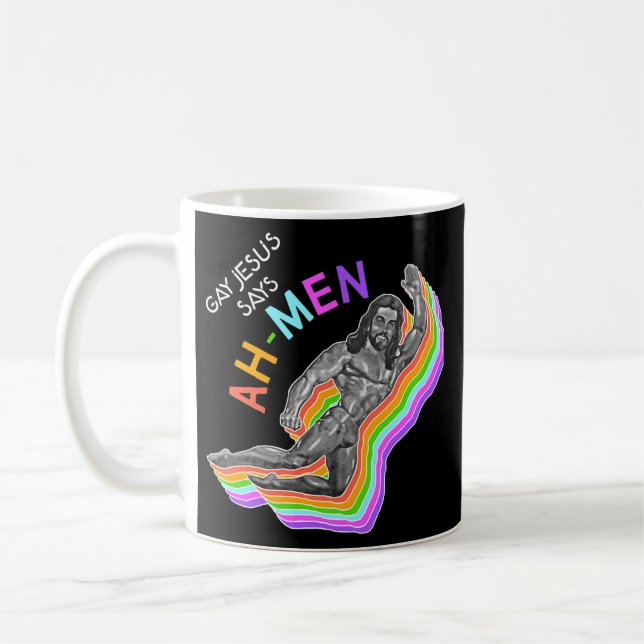 Ah Men Rainbow Gay Jesus Christian LGBT Pride Kaffemugg (Vänster)
