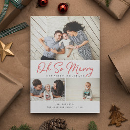 Åh, Merry Red Script Collage 3 Photo jul Julkort