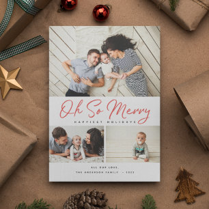 Åh, Merry Red Script Collage 3 Photo jul Julkort