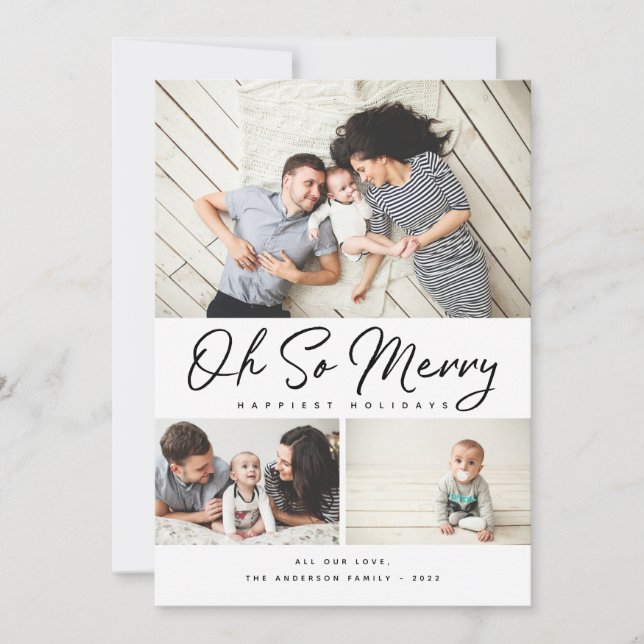 Åh, Merry Script Collage 3 Photo jul Holid Julkort (Framsida)
