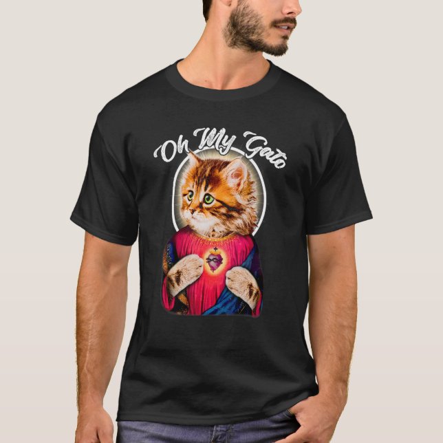 Åh, min Gato Cat Jesus Christian Cat T Shirt (Framsida)