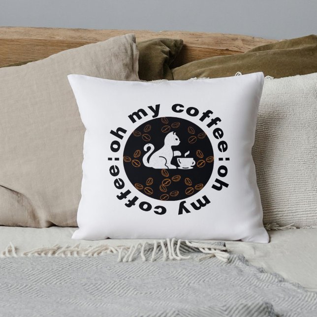 Åh, min kaffefärgade Coola Cute Cat White Pet Tren Kudde (Skapare uppladdad)