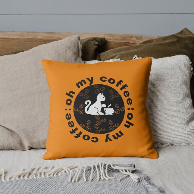 Åh, min kaffefynliga Coola Cute Cat White Black Gu Kudde (Skapare uppladdad)