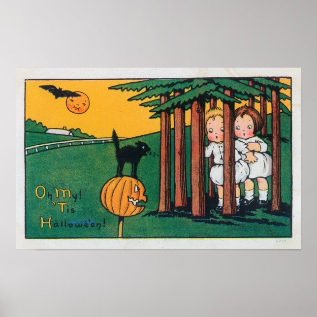 Åh, min Tis Halloween Black Cat Skrämmer barn Poster (Framsidan)