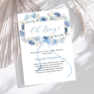 Åh, pojk blå blommigt Baby Shower Inbjudningar
