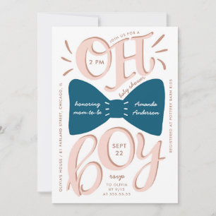 Åh, pojk. Blåbågsdusch Modern typografi babydusch Inbjudningar